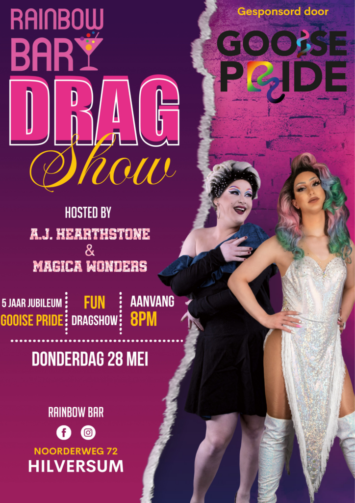 Poster van de eerste Drag Show in de Rainbow Bar op donderdag 28 mei 2026